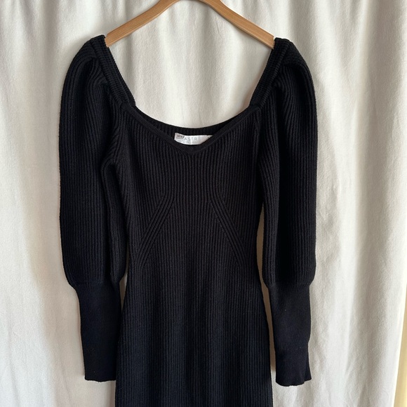 Excellent Condition, ASTR Black Ribbed Sweater Dress Puff Shoulders, Size M - Picture 6 of 13